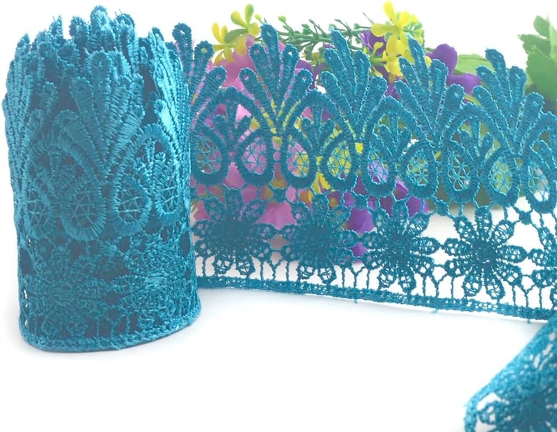 Kuasting 7.5 Yards Floral Lace Edge Trim 9CM Width Europe Chips Pattern Inelastic Embroidery Lace Trim for Sewing Making, DIY Crafts, Gift Wrapping, Wedding Decor (Blue) - Image 5